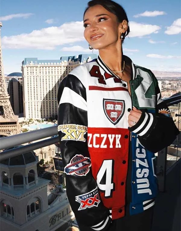 super-bowl-lviii-kristin-juszczyk-49ers-bomber-leather-jacket.jpg super bowl lviii kristin juszczyk 49ers bomber leather jacket